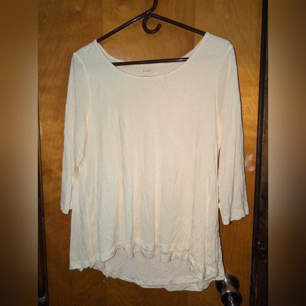 Purejill Woman's Medium Petite Super soft 3/4 Sleeve Elliptical Tee